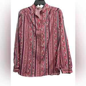 Trissi Vintage Aztec Print Top Western Wear Size XL Pink All Over Print